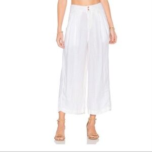 Free People High Waisted Wide Leg Linen Trouser Cropped in Ivory Size 2
